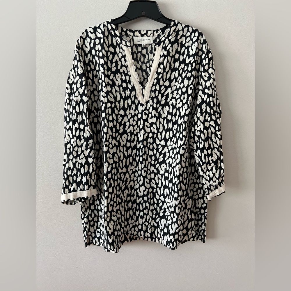 Jones New York Linen Black and White 3/4 Sleeve Oversized Tunic